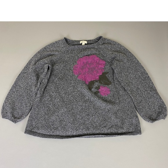 Style & Co. Sweaters - Style &‎ Co Sweater Women's Plus 2X Gray Knit Rose Flower Long Sleeve Pullover